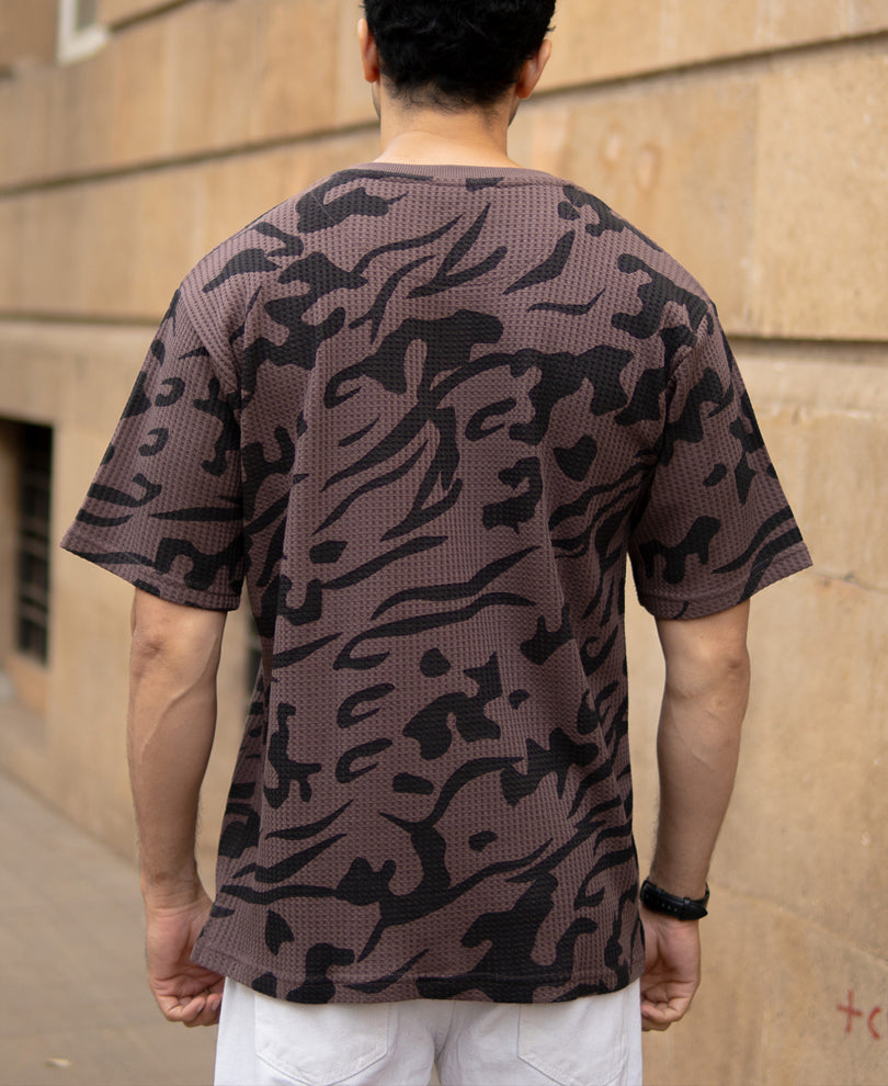 Coffee Brown Printed Henley T-Shirt