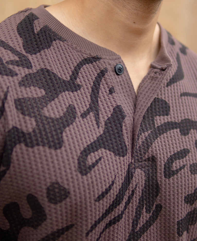 Coffee Brown Printed Henley T-Shirt