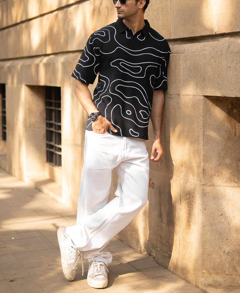 Black Printed Structured T-Shirt