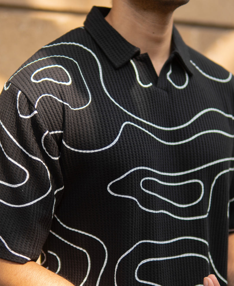 Black Printed Structured T-Shirt