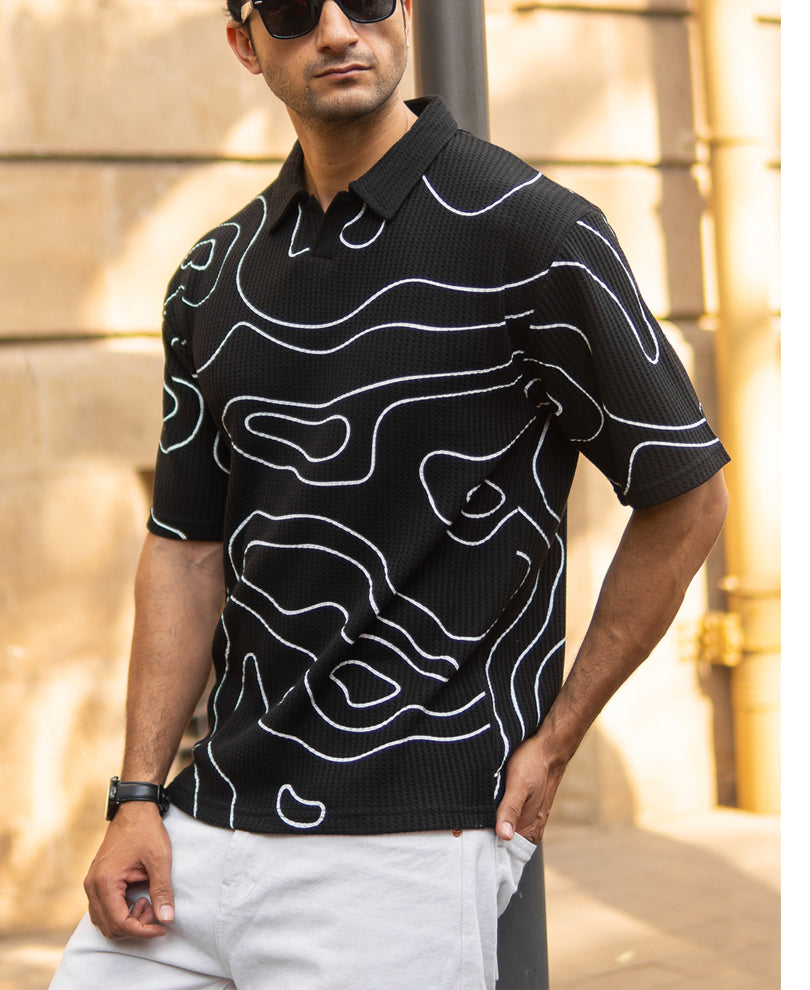 Black Printed Structured T-Shirt