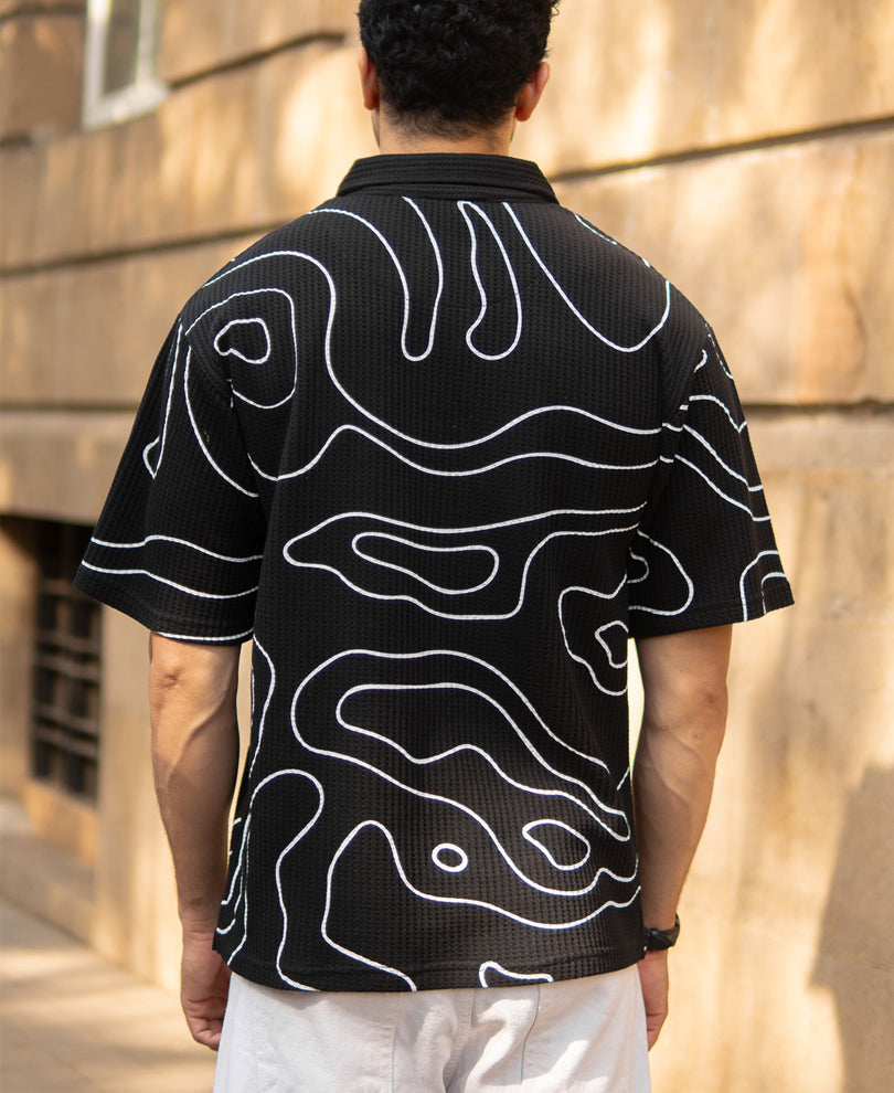 Black Printed Structured T-Shirt