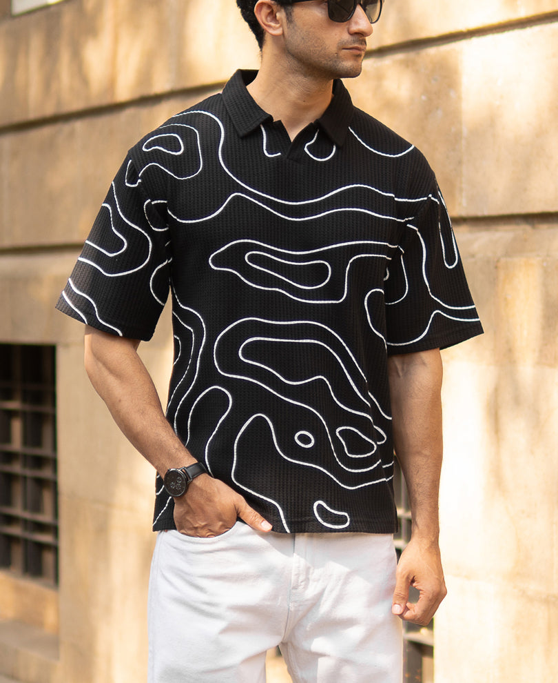 Black Printed Structured T-Shirt