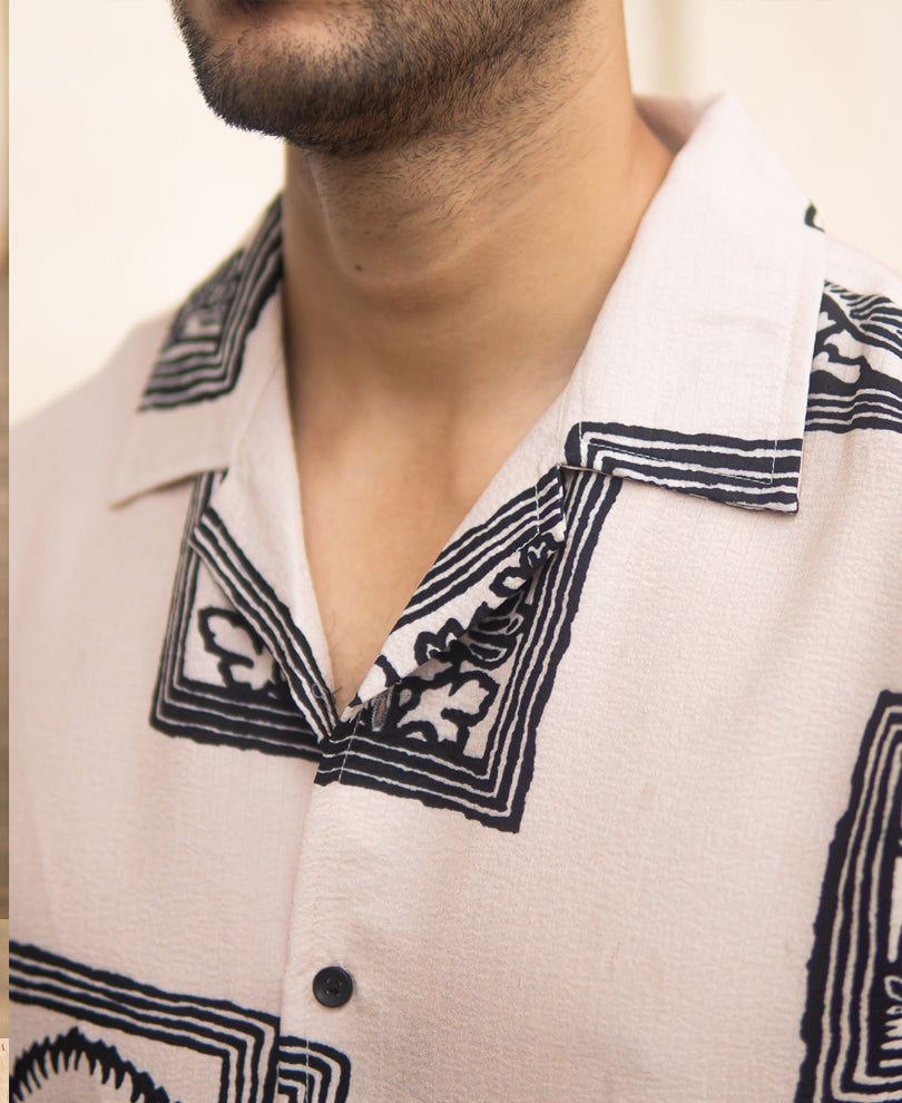 Beige Structured Printed Shirt