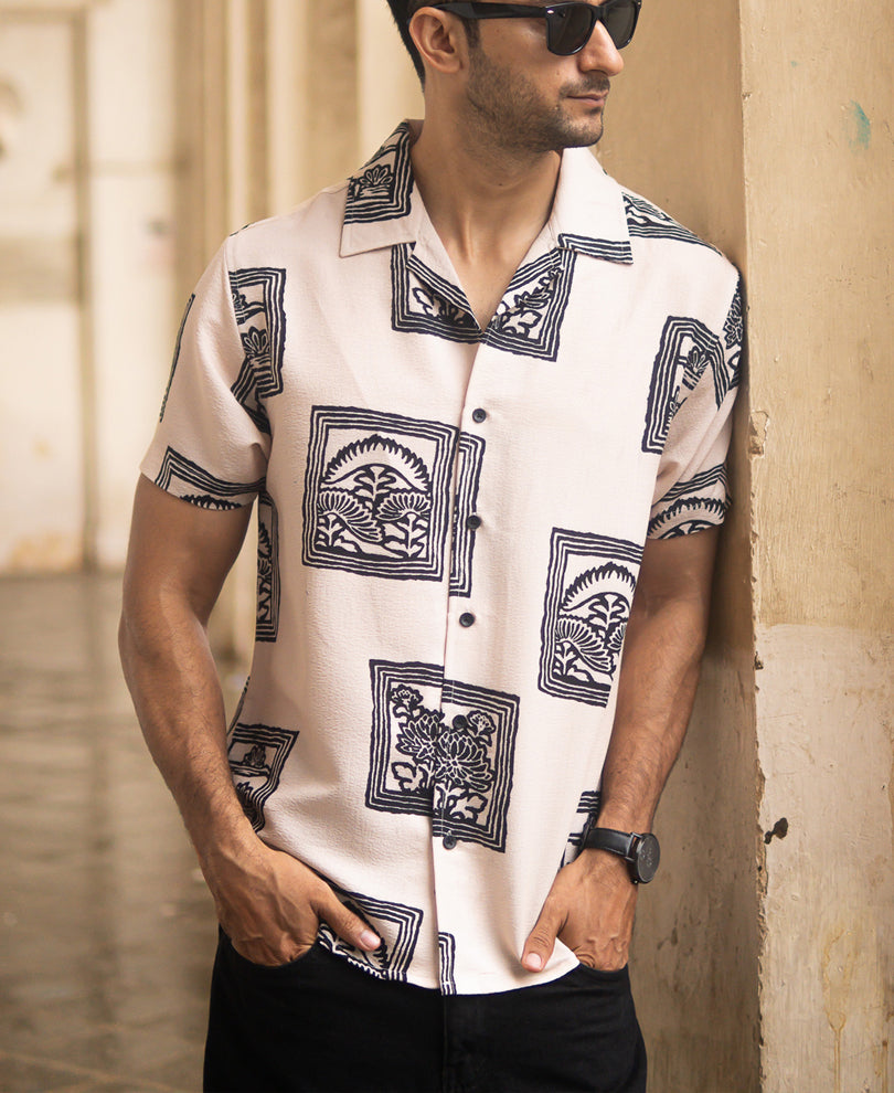 Beige Structured Printed Shirt