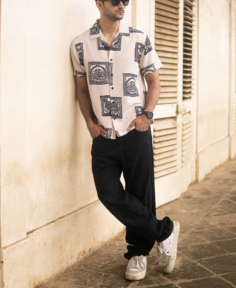 Beige Structured Printed Shirt