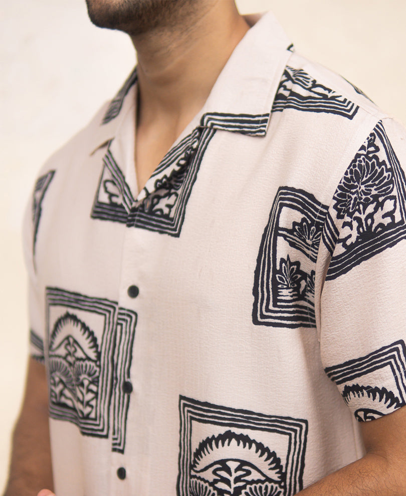 Beige Structured Printed Shirt