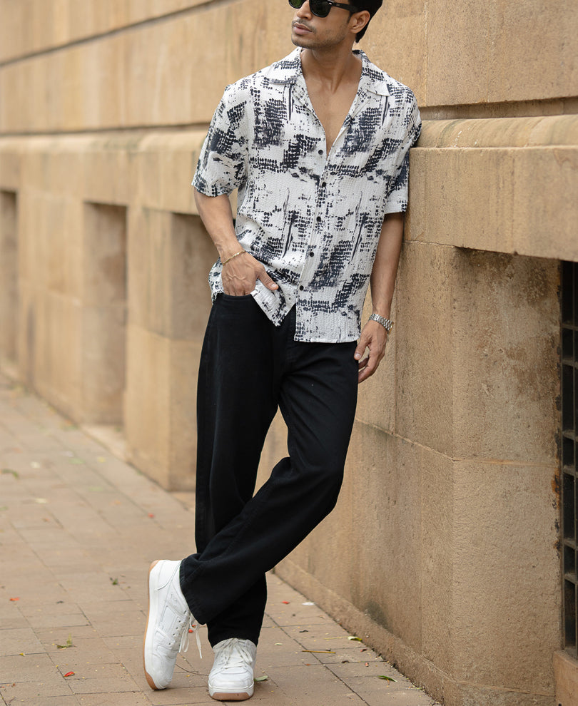 Black Printed Cuban Flowy Shirt
