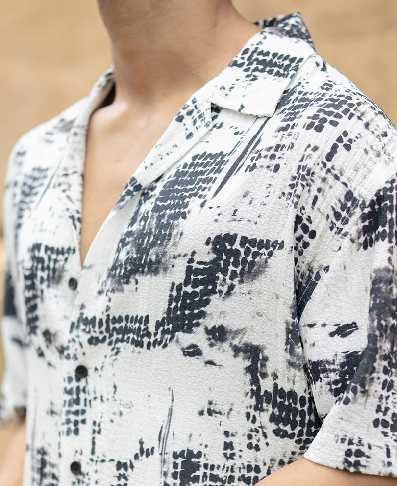 Black Printed Cuban Flowy Shirt