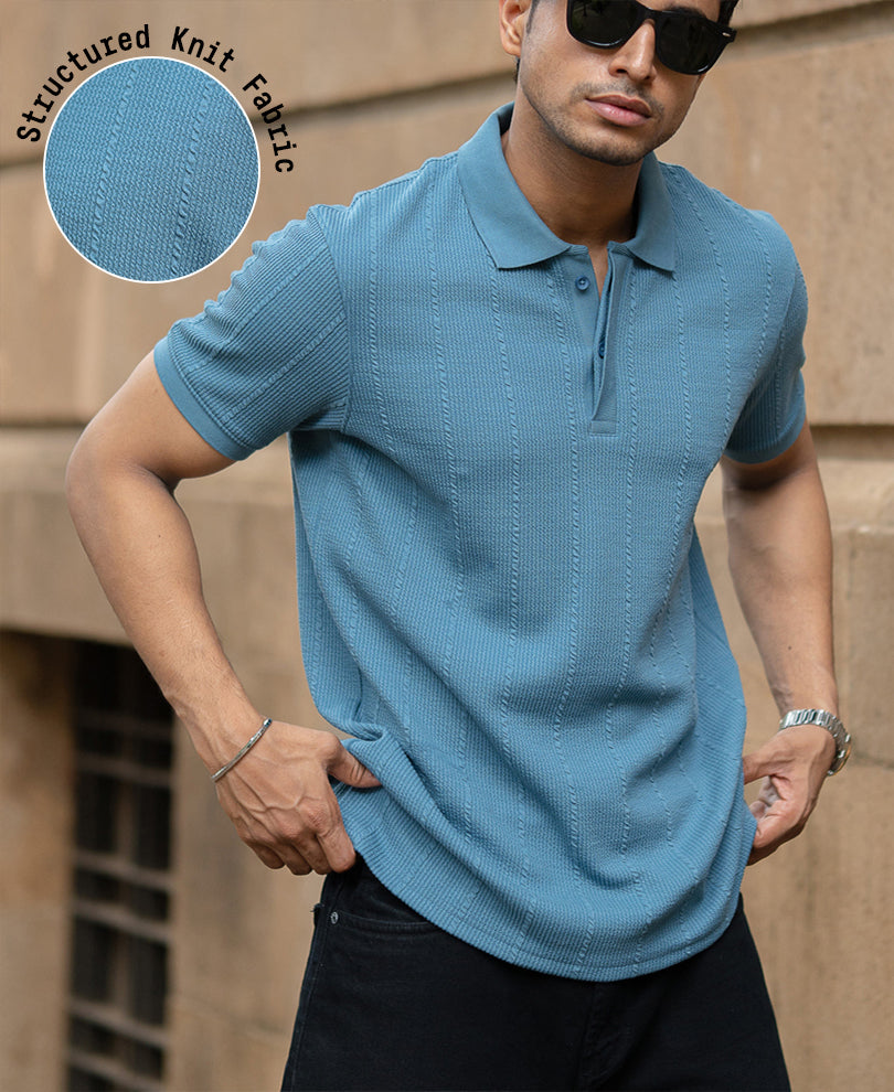 Blue Structured Polo Tshirt