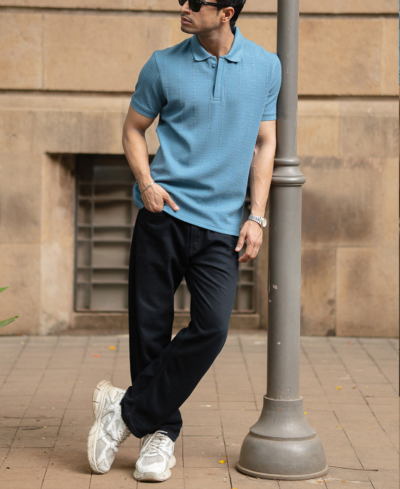Blue Structured Polo Tshirt