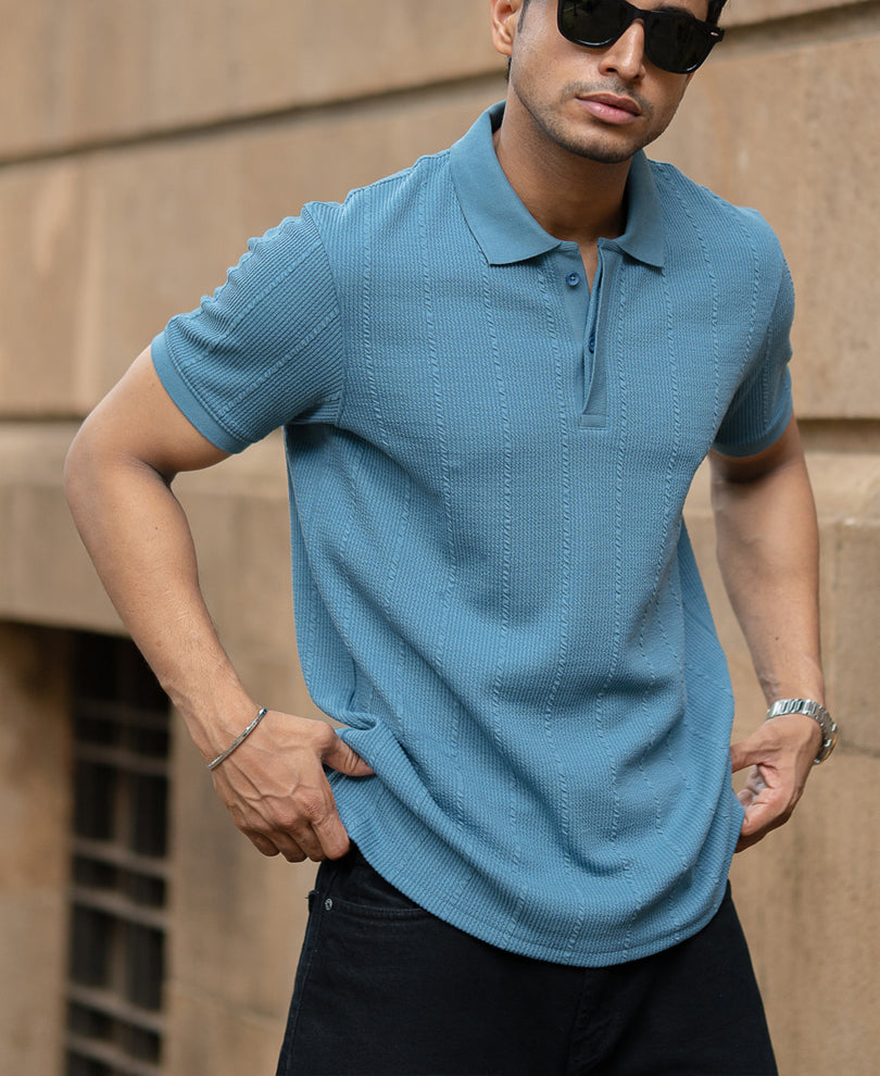 Blue Structured Polo Tshirt