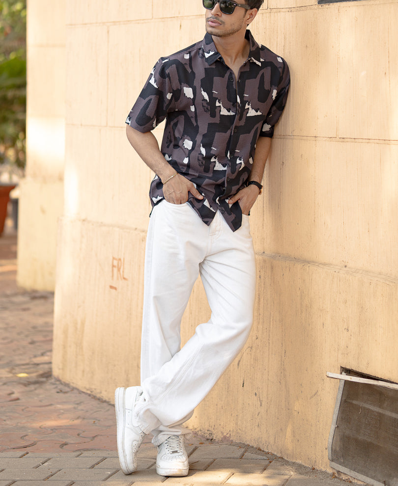 Dark Grey Abstract Structured Shirt