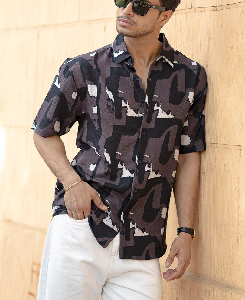 Dark Grey Abstract Structured Shirt