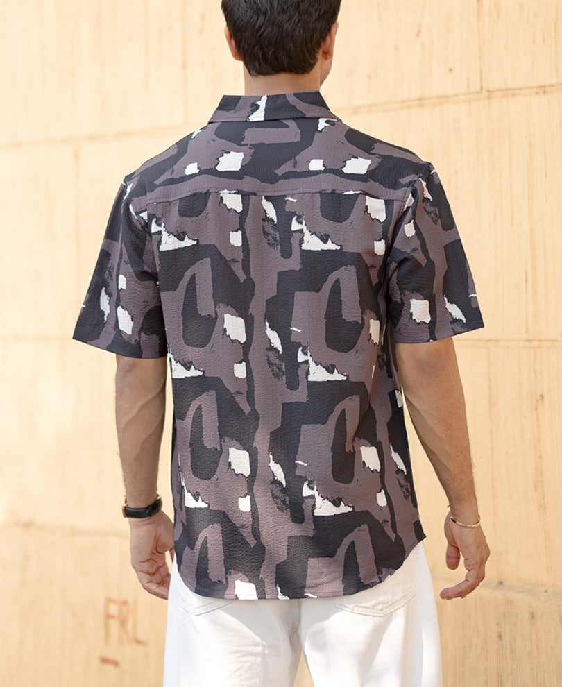 Dark Grey Abstract Structured Shirt