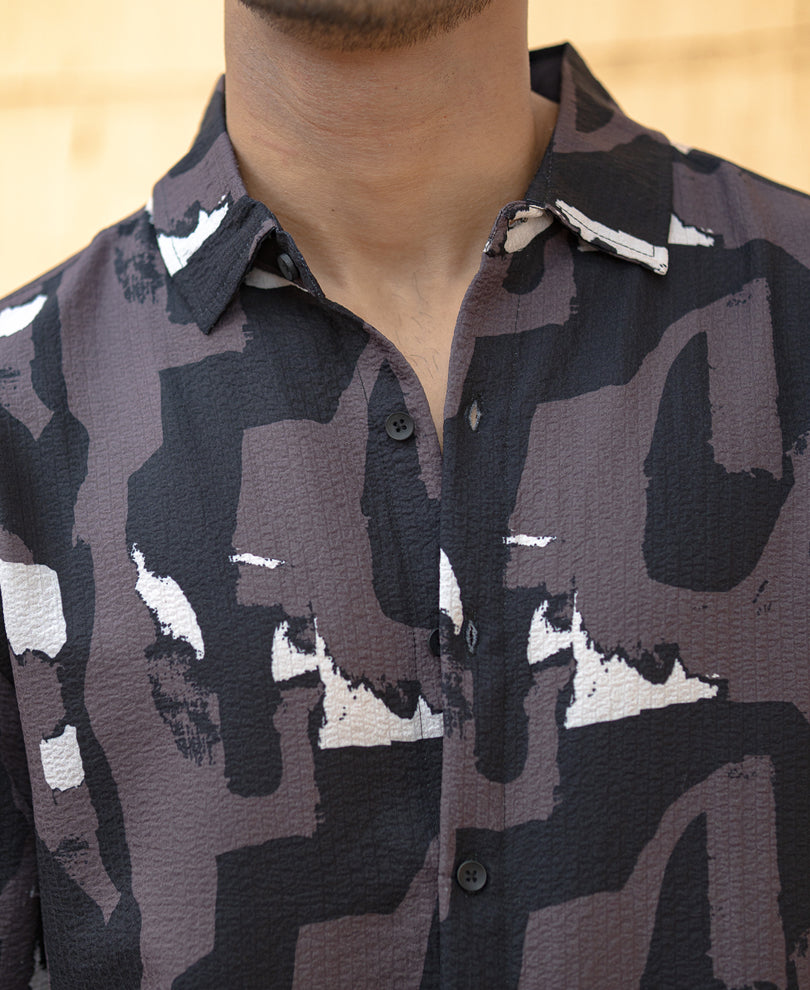 Dark Grey Abstract Structured Shirt