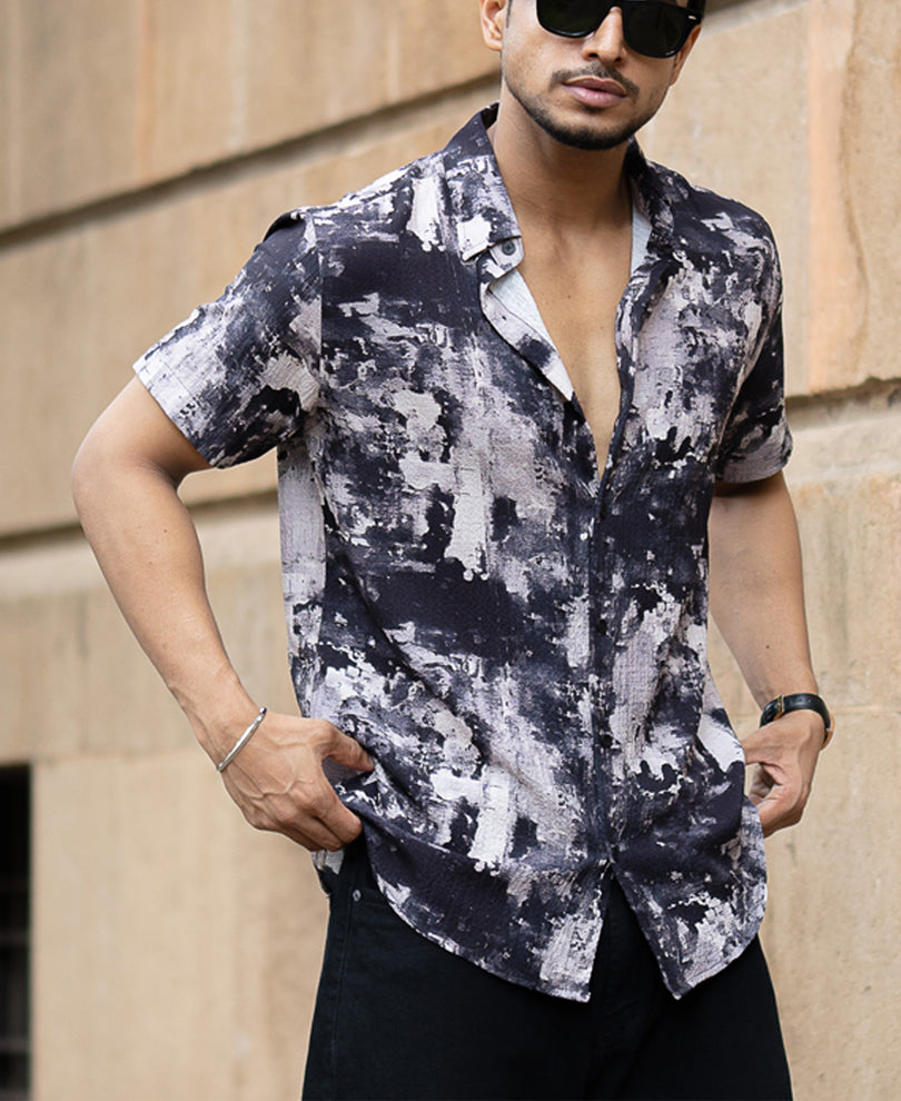 Dark Grey Abstract Flowy Shirt