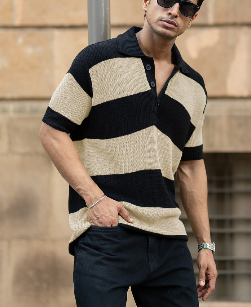 Beige And Black Stripe T-Shirt