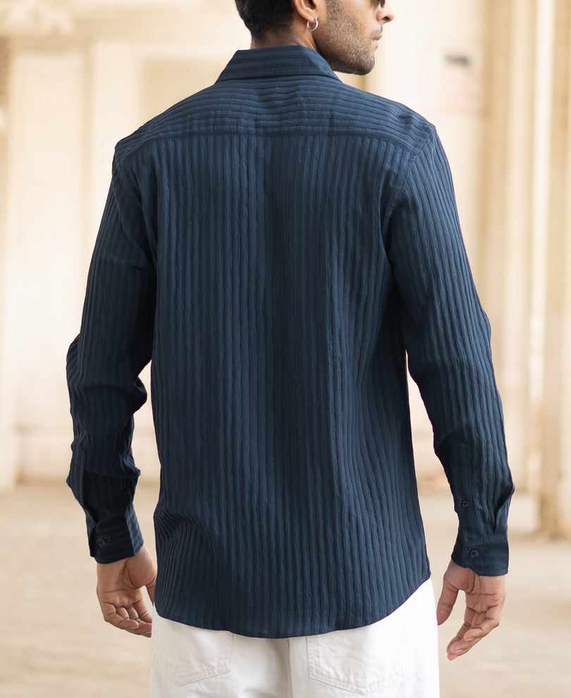 Navy Blue Stripes Full Sleeves Regular Fit Shirt