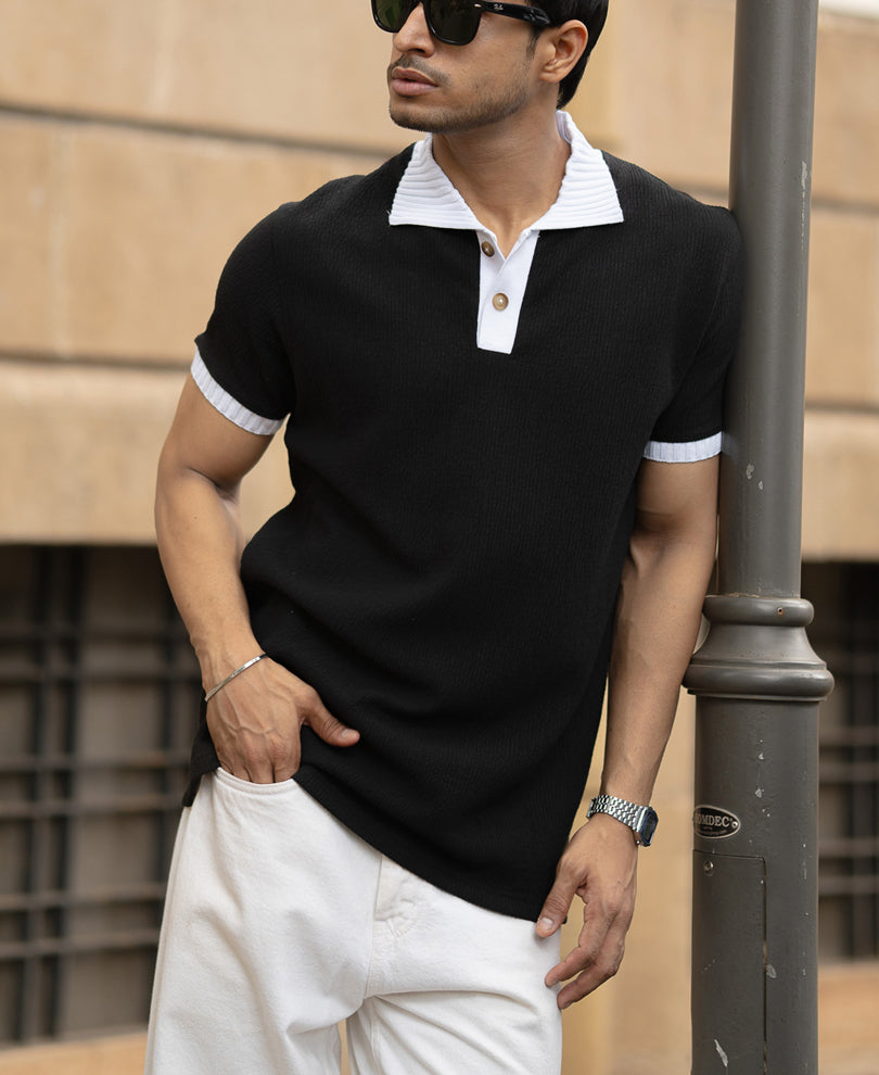 Black Regular Fit Half Sleeves T-Shirt