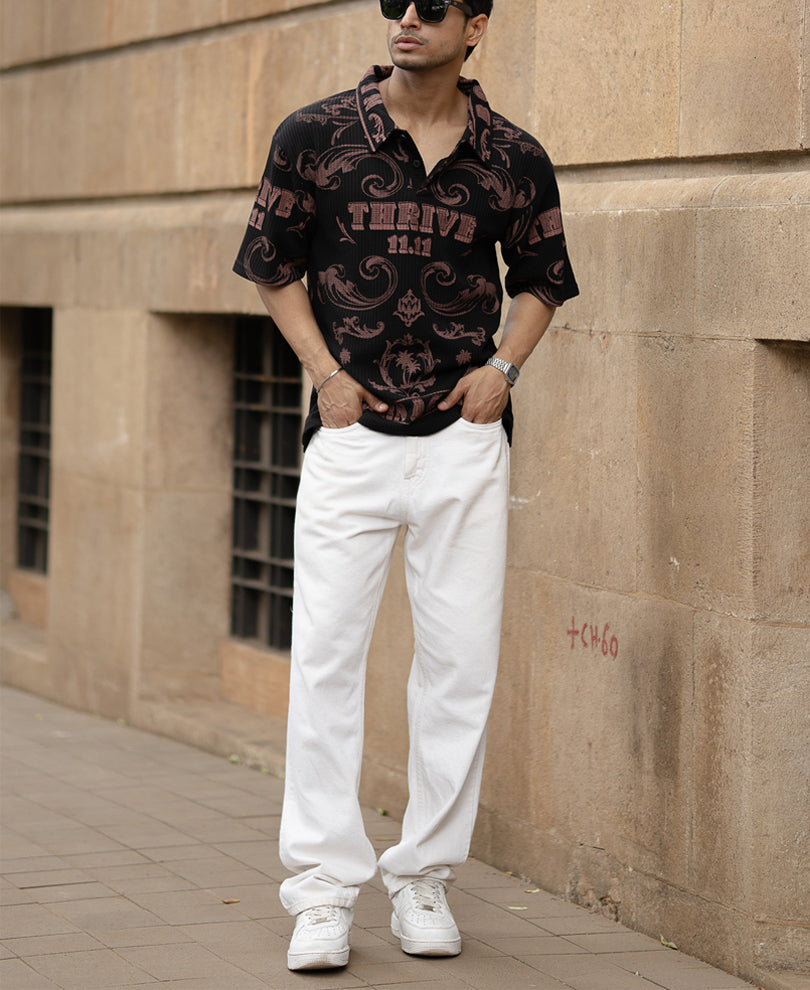 Black Structured Printed T-Shirt
