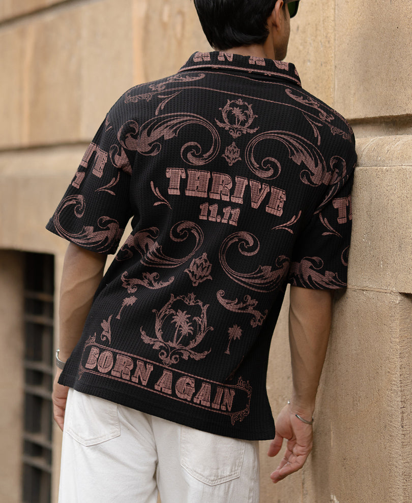 Black Structured Printed T-Shirt