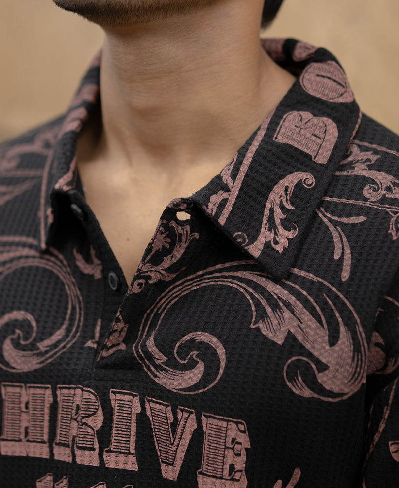 Black Structured Printed T-Shirt