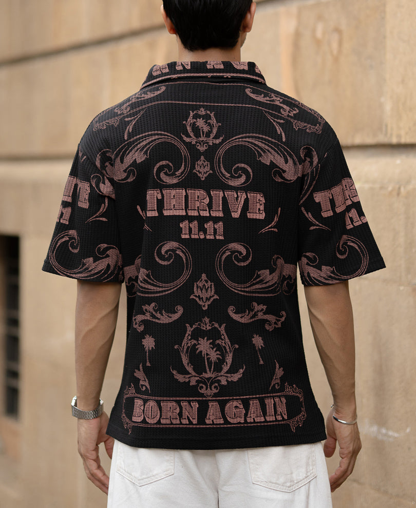 Black Structured Printed T-Shirt