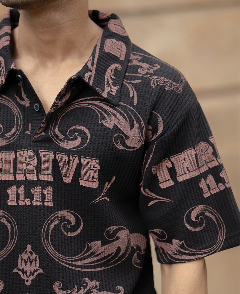 Black Structured Printed T-Shirt