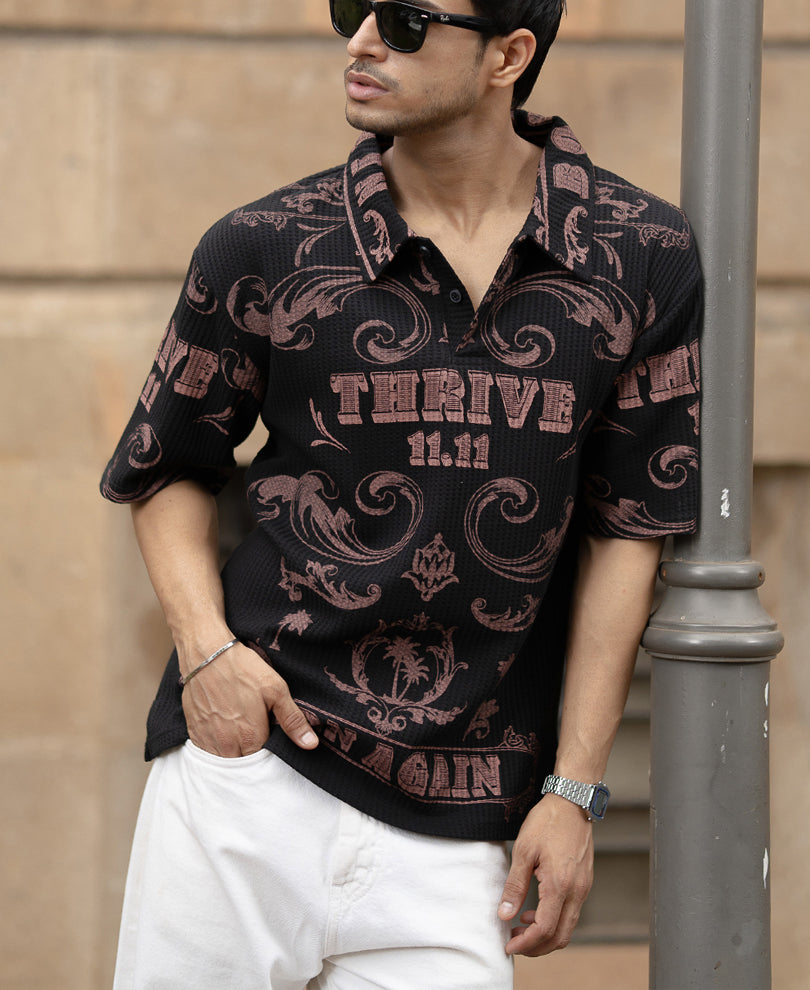 Black Structured Printed T-Shirt