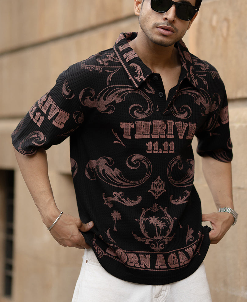 Black Structured Printed T-Shirt