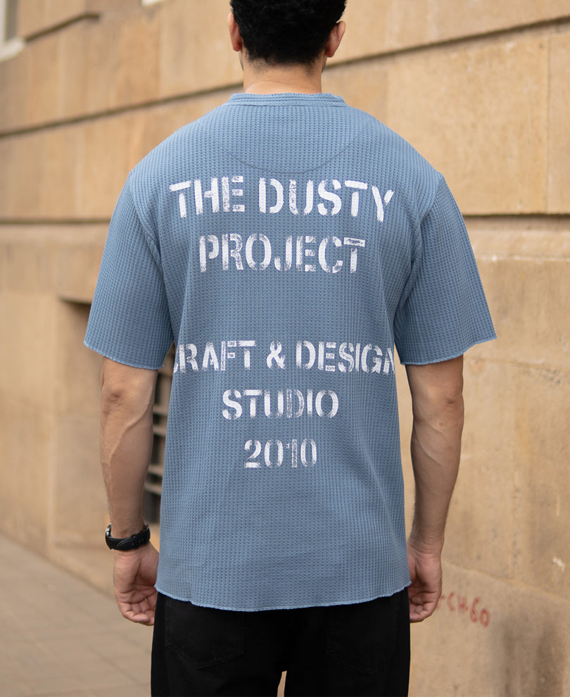 Blue Structure Knit Henley T-Shirt