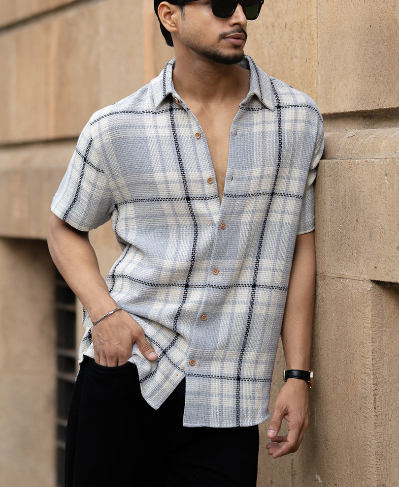 Grey Structured Checks Shirt
