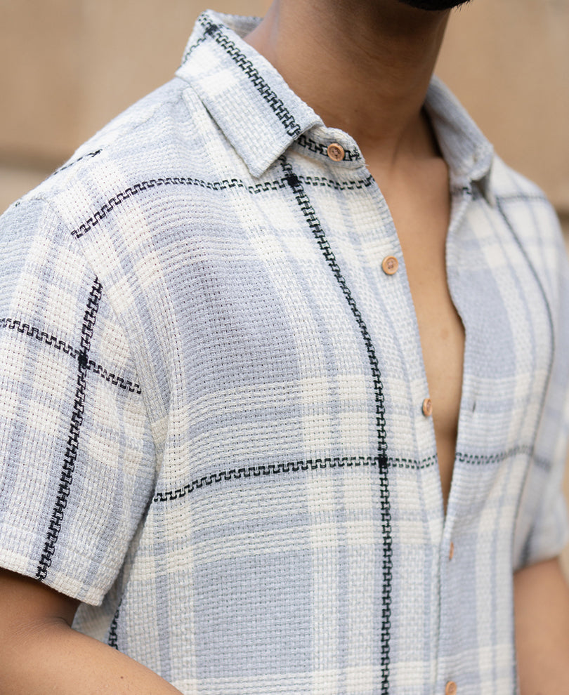Grey Structured Checks Shirt