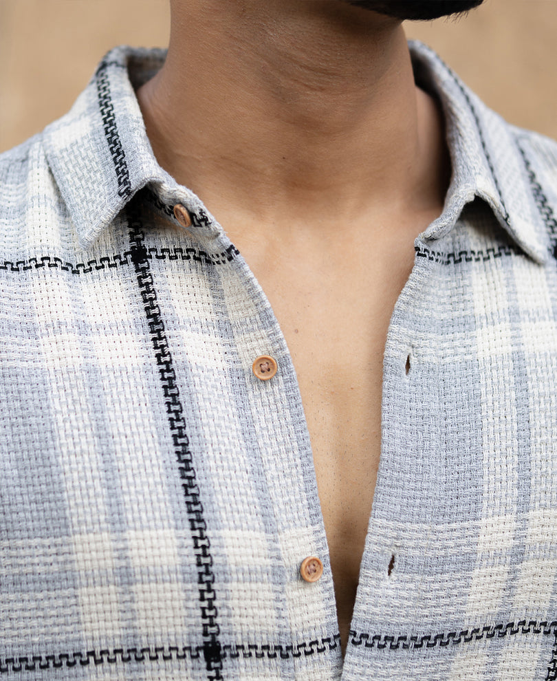 Grey Structured Checks Shirt