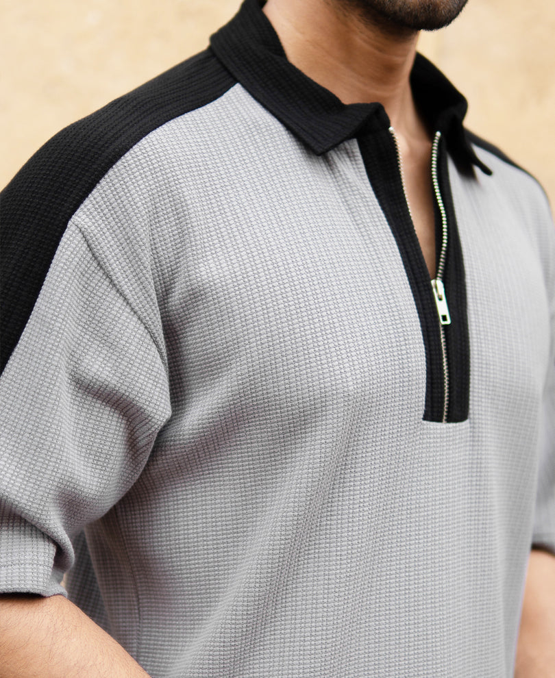 Grey Contrast Panel T-Shirt