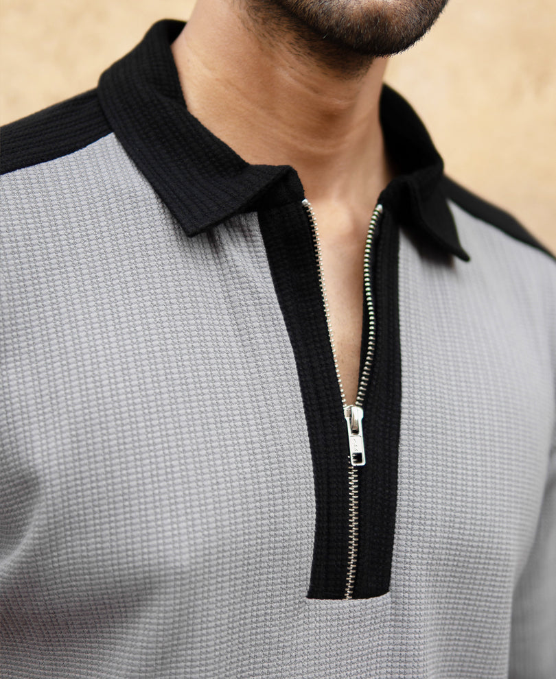 Grey Contrast Panel T-Shirt