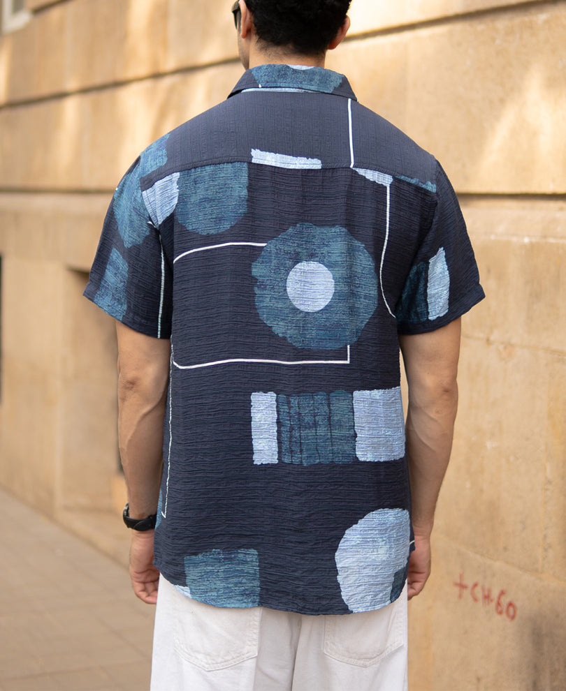 Navy Abstract Structure Print Shirt