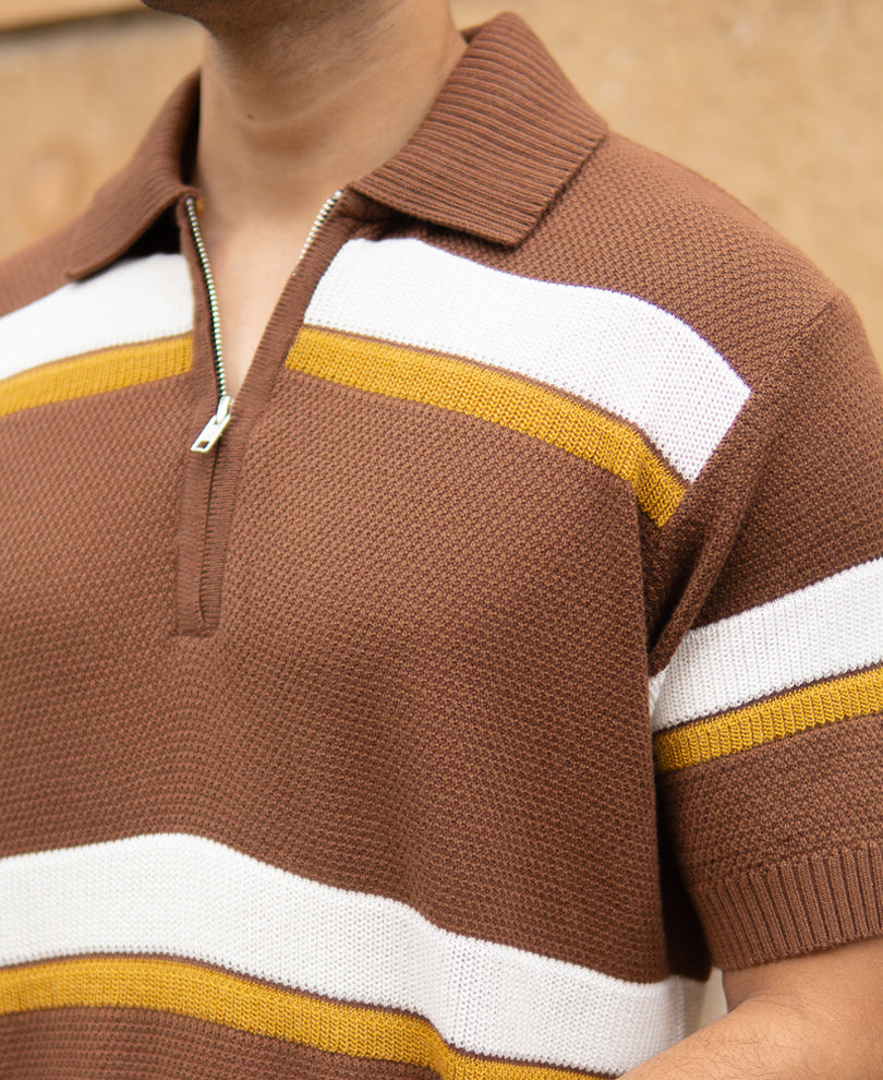 Brown Striped Knit T-Shirt