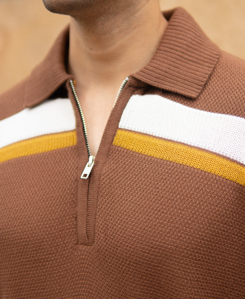 Brown Striped Knit T-Shirt