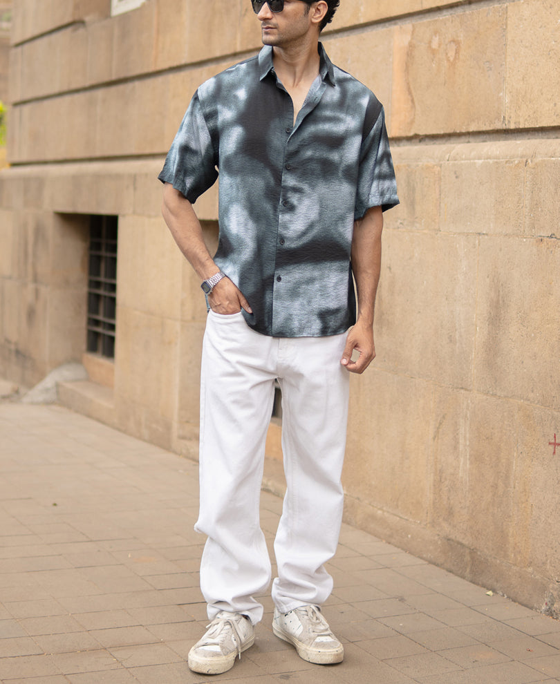 Dark Green Spray Print Shirt