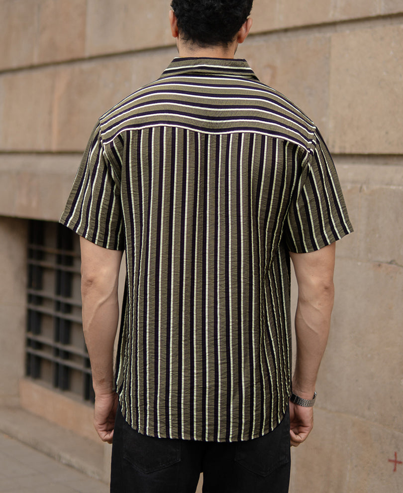 Olive Striped Flowy Shirt