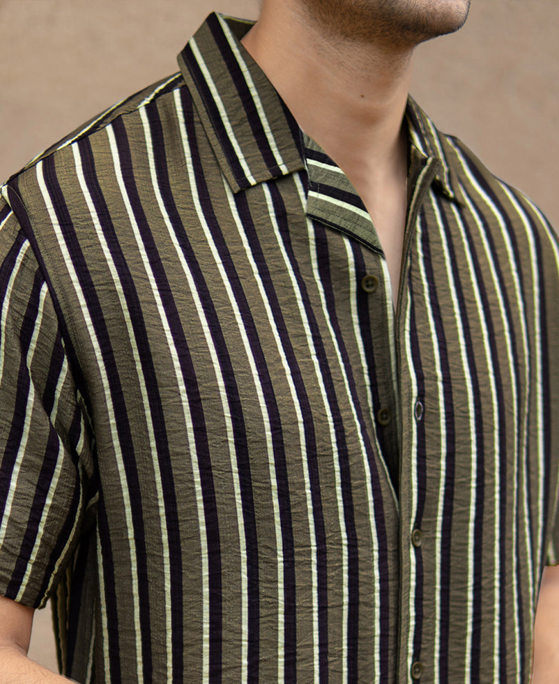 Olive Striped Flowy Shirt