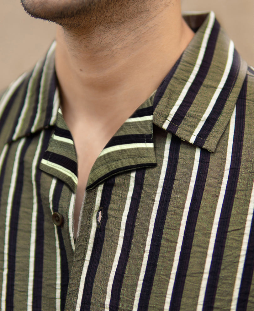 Olive Striped Flowy Shirt