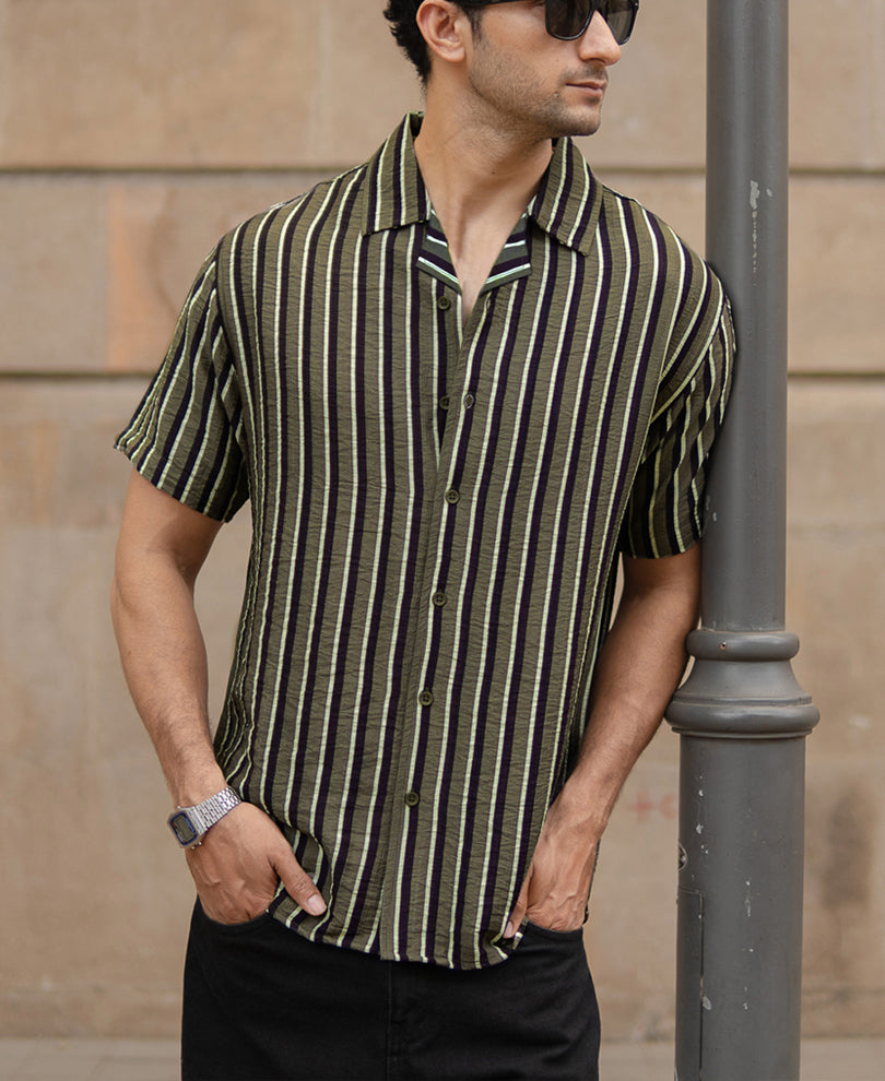 Olive Striped Flowy Shirt
