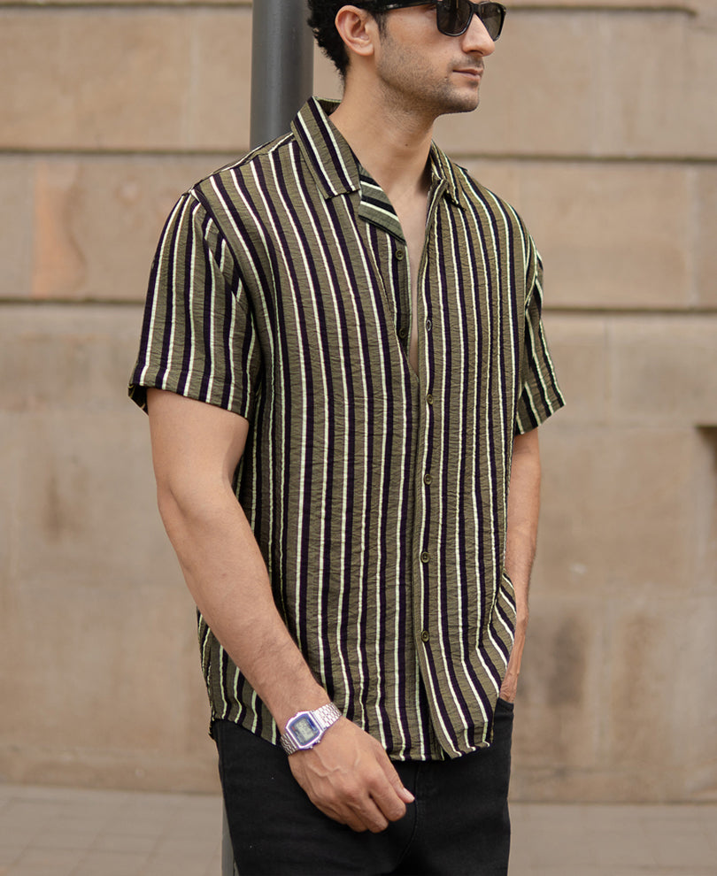 Olive Striped Flowy Shirt