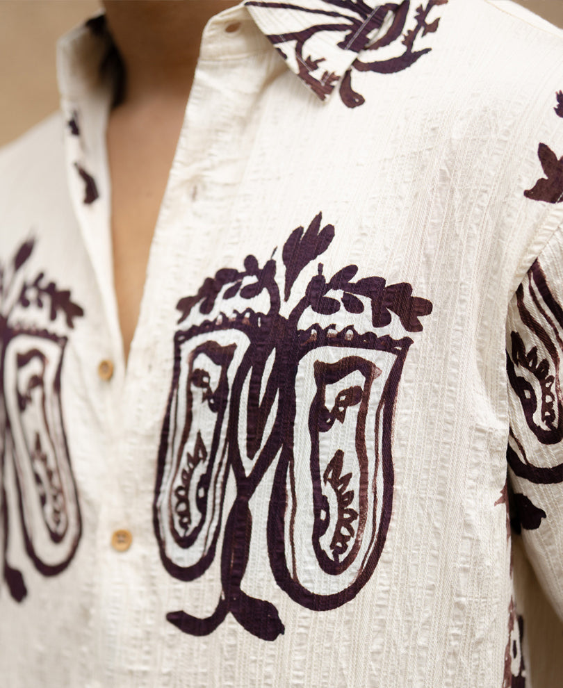Cream Structured Boho Print Shirt
