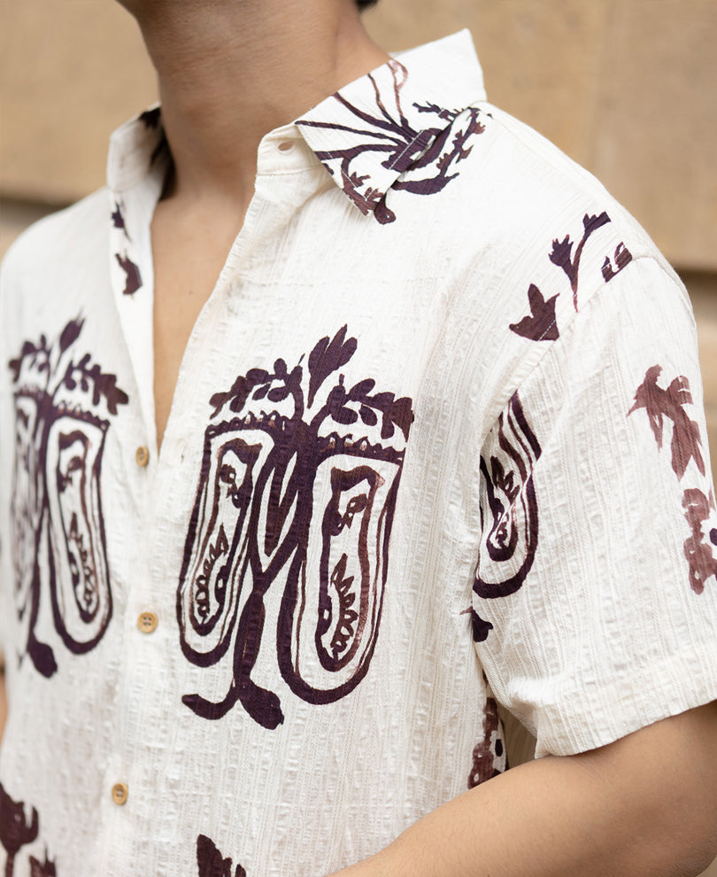 Cream Structured Boho Print Shirt