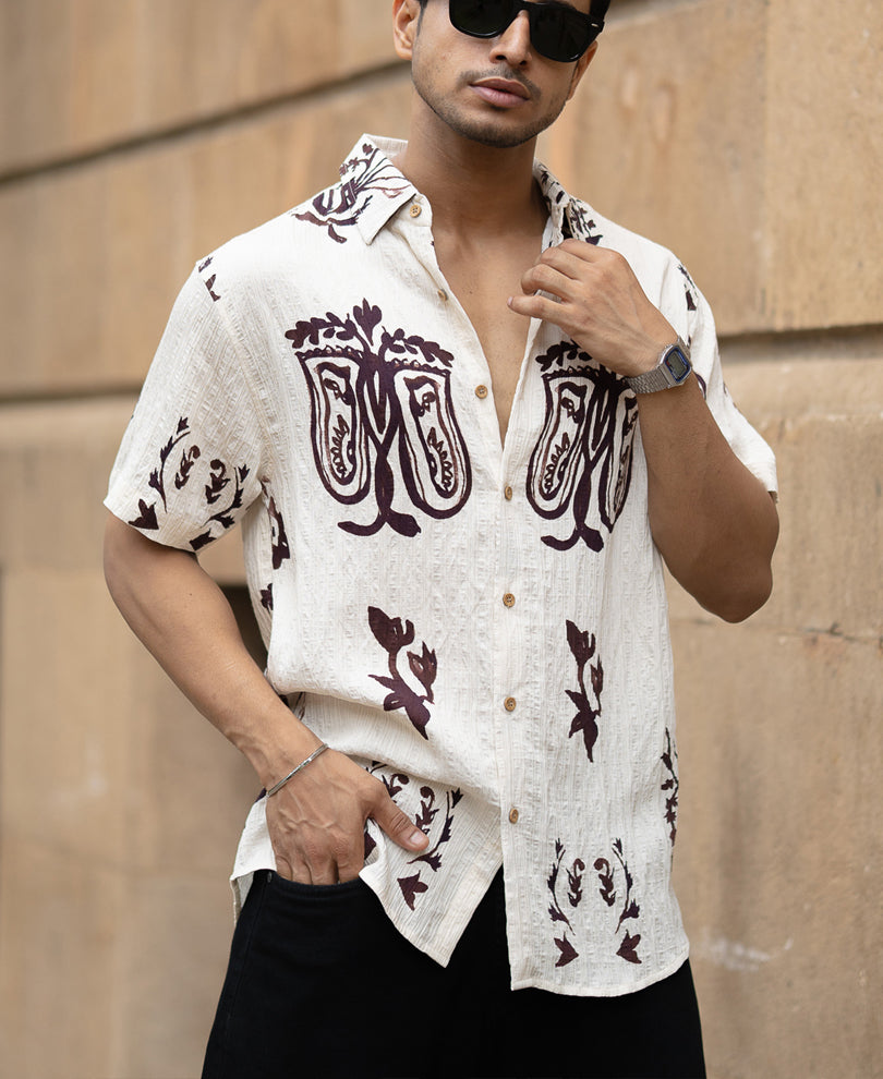 Cream Structured Boho Print Shirt