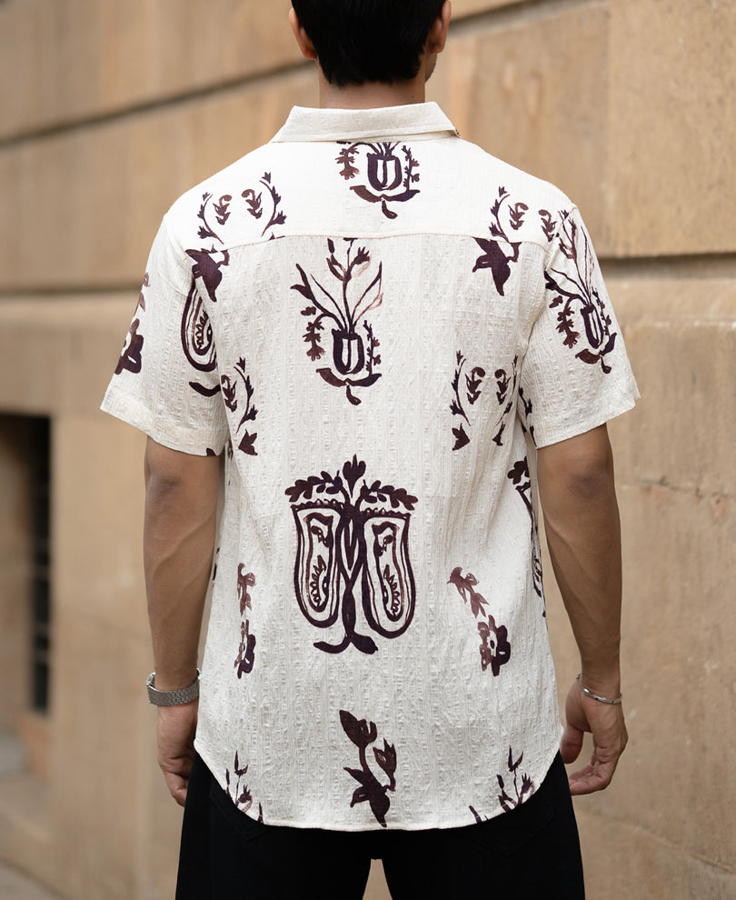Cream Structured Boho Print Shirt